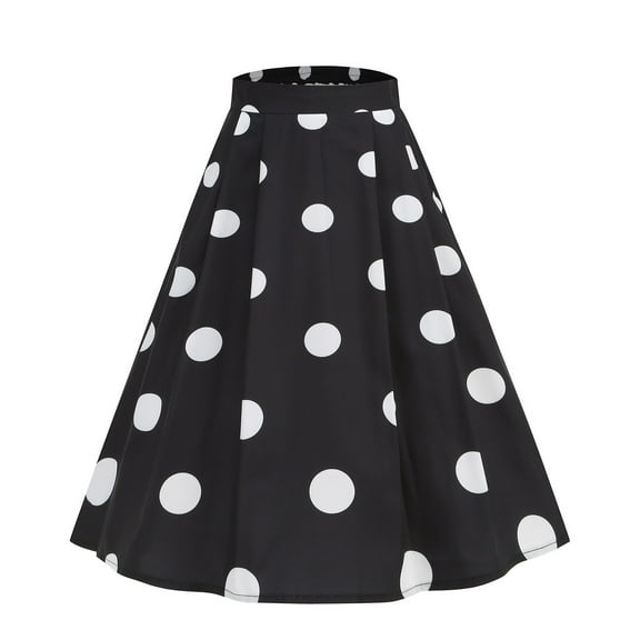 The Big Save of The Day kttectoa A-Line Retro Wide Hem Pleated Skirts Women's Clothing Polka Dot Graphic Skirts Elastic Mid Waist Mid-Length Skirt for Ladies Comfy Casual Daily Wear