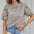 thumbnail image 4 of HaoXianJian Floral Print Womens Shirts Spring Tops for Women Summer Crew Neck Short Sleeve Shirts Solid Color Blouse Casual Going Out Tops for Women Basic Tees Loose Fits, 4 of 6