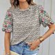 thumbnail image 3 of Blusas de Manga Corta para las Mujeres Imprimir Cuello de Pie Top Casual, Blusas para las Mujeres Casual, 3 of 6