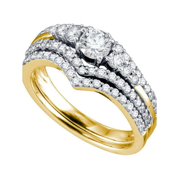 14kt Yellow Gold Womens Round Diamond Chevron Bridal Wedding Engagement Ring Band Set 1.00 Cttw