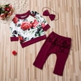 thumbnail image 2 of Toddler Baby Girl 3Pcs Clothes Floral Long Sleeve T-shirt Top Ruffle Long Pants Headband Fall Outfit Set, 2 of 8