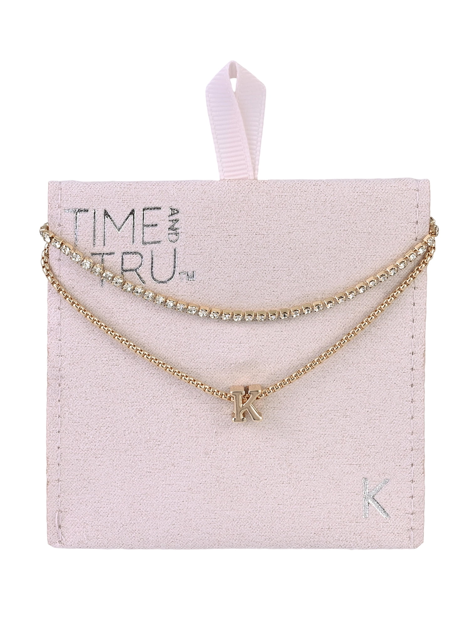 Time and Tru Goldtone 2-Row Rhinestone and Initial "K" Necklace