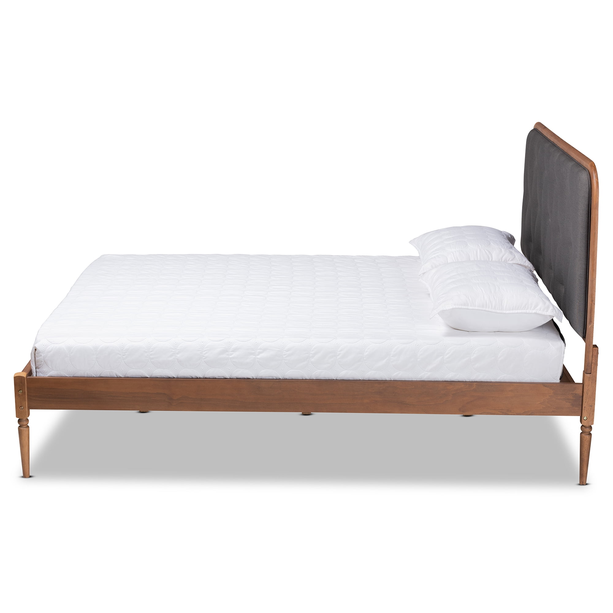 Baxton Studio Diantha Classic and Traditional Dark Grey Fabric Upholstered and Walnut Brown Finished Wood Full Size Platform Bed