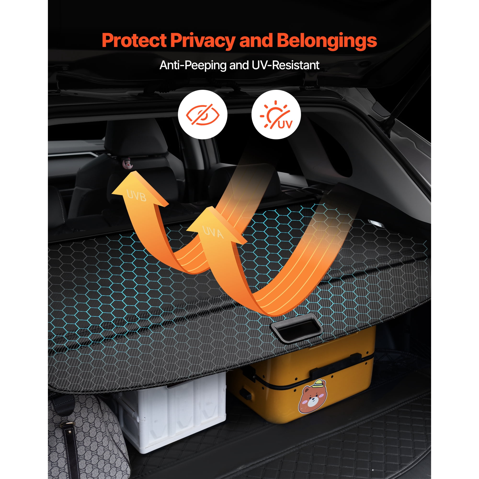 KFFKFF Retractable Cargo Cover, Carbon Fiber-Style Trunk Privacy Shield, Anti-Peeping Security Shade, Easy-to-Install Car Accessory, Compatible with Toyota RAV4 2019-2025 5-Seater