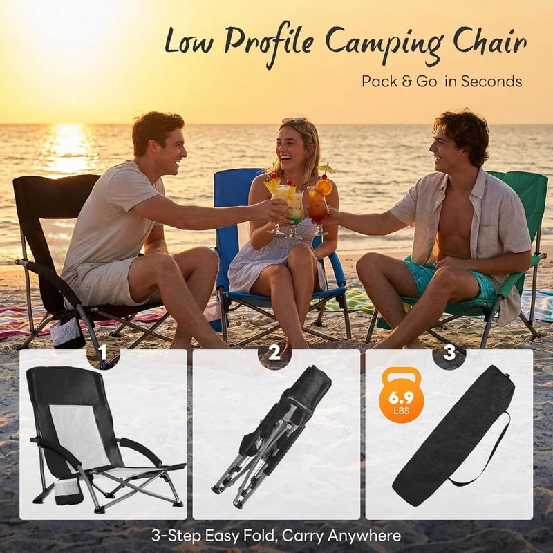 Simenmax Low Beach Chair Set of 2 – Folding Camping Chair for