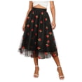 thumbnail image 3 of felwors Women's Cherry Embroidery Tulle Midi Skirt - High Waisted Flared A-Line Skirt for Party, Casual, Summer (Black, XXXXL), 3 of 8