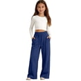 thumbnail image 2 of Bysome Pants For Girls Solid Color Elastic Waist With Drawstring and Pockets Loose Fit Trousers Fashion Girls Pants Size 7-8 Years Navy, 2 of 5