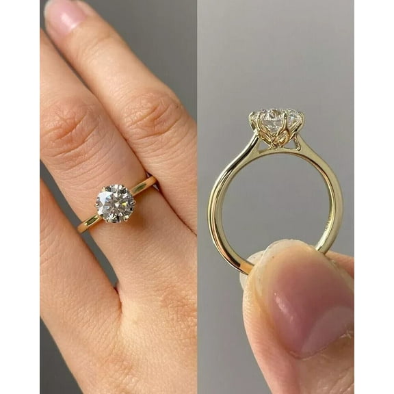 Real 14K Yellow Gold 1.00 Ct Round IGI Certified Lab Grown Diamond Wedding Ring