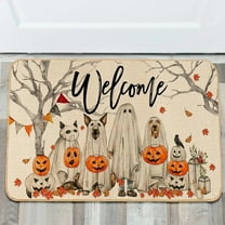 Halloween Doormat Black Cat and Pumpkin Door Mat Trick or Treat with Non-Slip Backing Design Indoor Outdoor Decoration for Farmhouse Party Home Decor 23.6x15.7 Inch