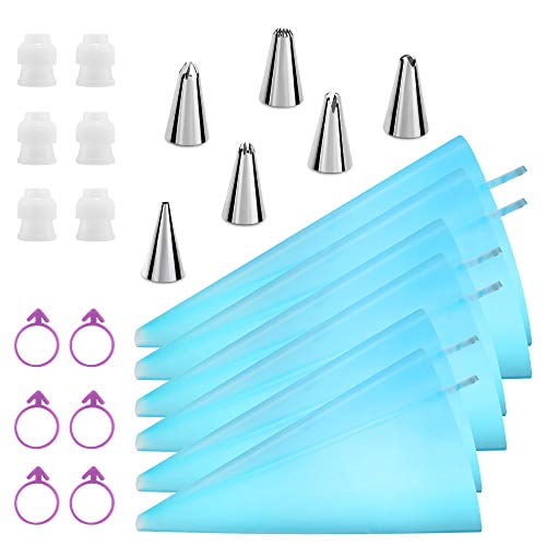 12”+14”+16” Reusable Icing Pastry Bags Kasmoire Piping Bags and Tips Set,24pcs Cake Decorating Tools with 6pcs 3 Sizes 6 Different Icing Bags Tips 6 Piping Bags Couplers and 6 Frosting Bags Ties