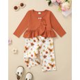 thumbnail image 4 of KIMI BEAR 2T Toddler Girl Outfit Set 3T Child Girls Clothes Ruffle Long Sleeves Pullover Top Floral Pants 2pcs Clothing Brown, 4 of 7