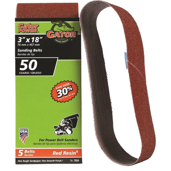 Gator 7034 Sanding Belt, 3 in W, 18 in L, 50 Grit, Coarse, Aluminum Oxide Abrasive