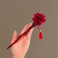 thumbnail image 5 of Retro senior sense of red rose hairpin temperament plate hairpin flower female New Year festive atmosphere sense of hairpin head flower hair accessories, 5 of 5