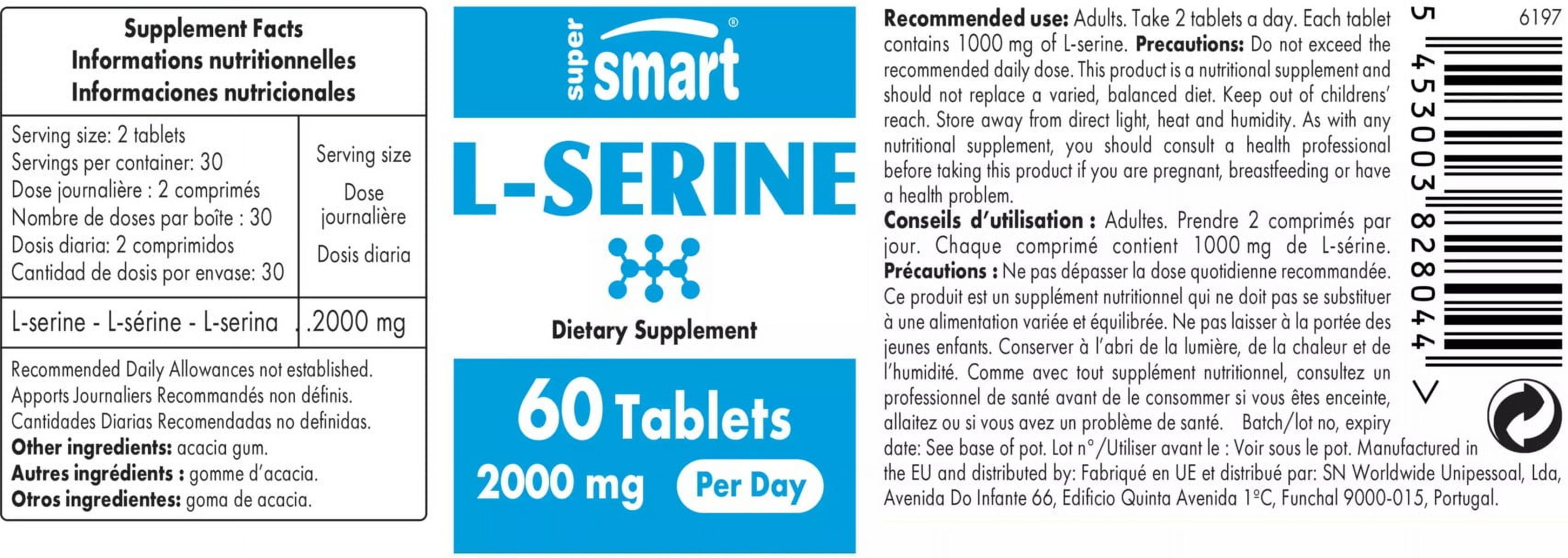 SuperSmart L-Serine Supplement 2000mg per Day (Easy-to-Take) - Amino Acids Supplement | Non-GMO & Gluten Free - 60 Tablets