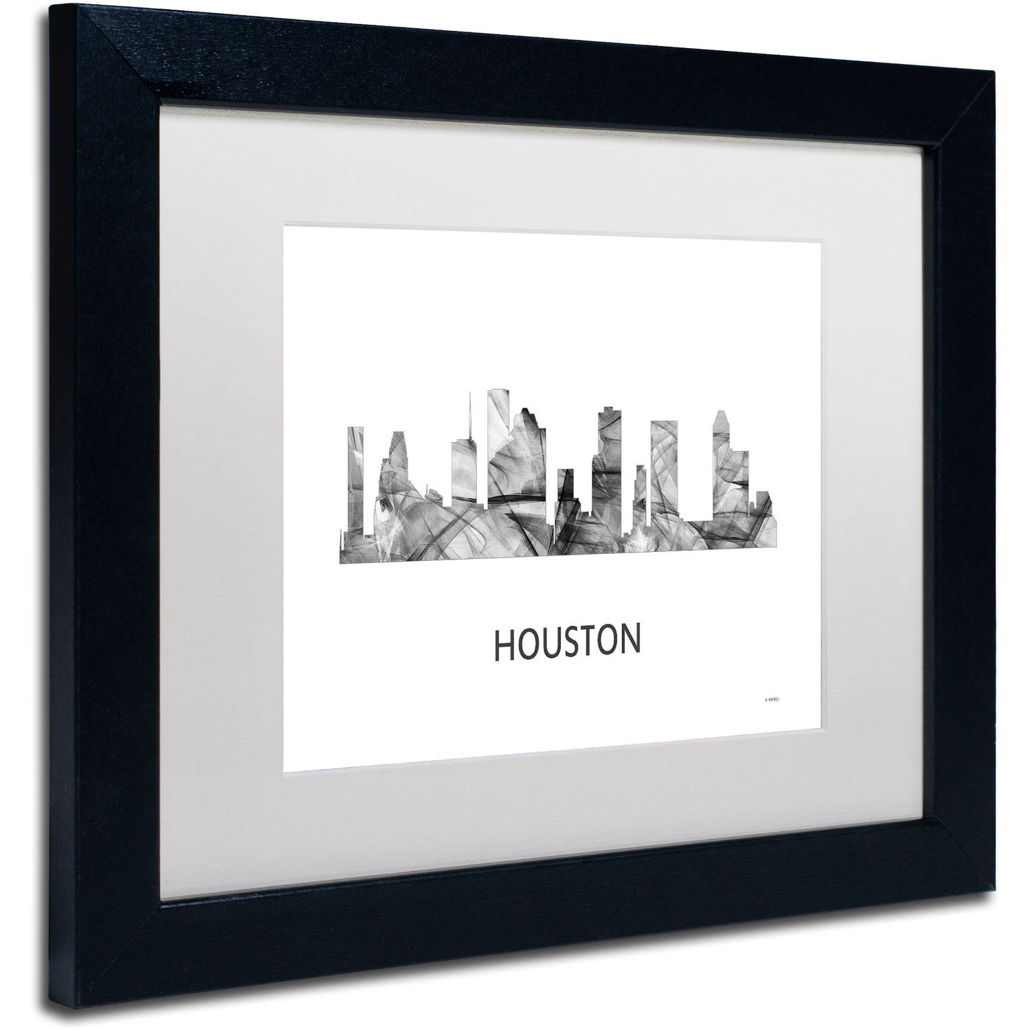 Trademark Fine Art 'Houston Texas Skyline WB-BW' Canvas Art by Marlene Watson, White Matte, Black Frame