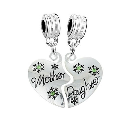 1 Pair Christmas Snowflake " Mother & Daughter "Rhinestone Fits Snake Chains Brand Charm Bracelets