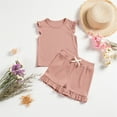 thumbnail image 3 of Girls Summer Knit Clothing Sets Cute Ruffle Trim Tank Tops and Shorts Cute Sleeveless 2 Piece Outfits 3-10 Years, 3 of 6