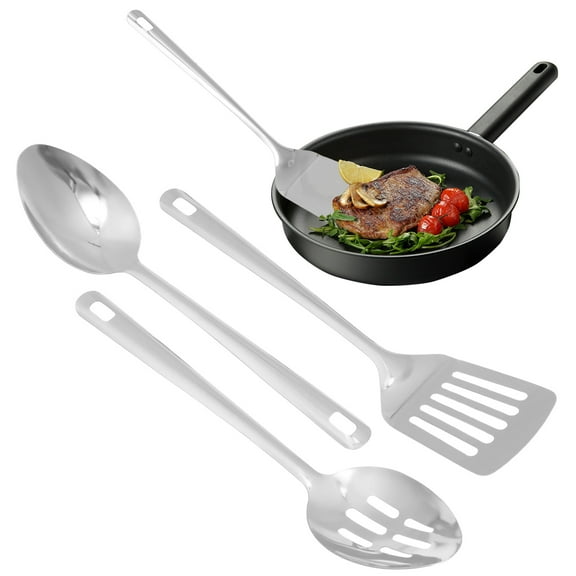 lkoopy 4PCS Cooking Utensils Set Stainless Steel Kitchen Utensils Set with Solid and Slotted Spatula Serving Spoon for Home Cooking