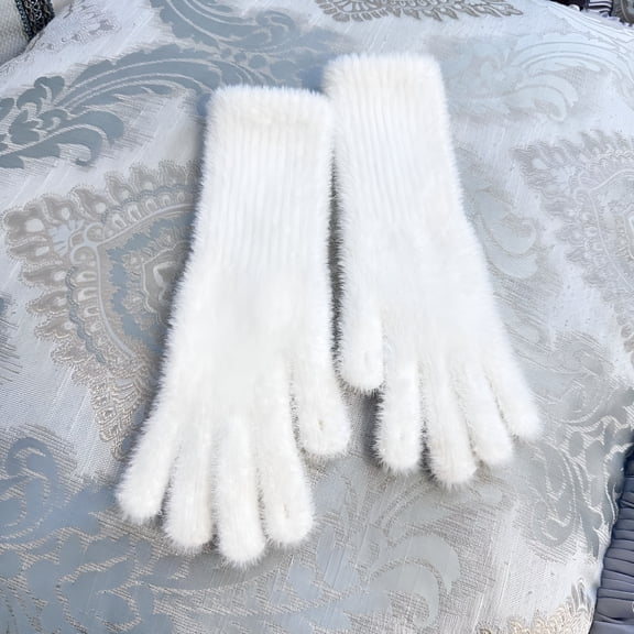 TELOLY 2026 New Womens White Warm Winter Gloves - Xl Size Fluffy Knit, Long Wrist Fingered, Soft Nylon-Spandex for Cold Weather Daily Use for Outdoor,Driving,Shopping,Commute,Skiing,Size Xl