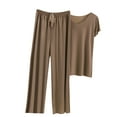 thumbnail image 2 of GERsome Women's Pajama Sets Short Sleeve V Neck Pullover Tops & Long Pants Nightwear Soft 2 Piece Pjs Lounge Sets M-2XL (Coffee,L), 2 of 7