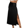 thumbnail image 2 of Linen Flared Maxi Skirt with Elastic Waist Drawstring Flowy Ankle Length Casual Boho Summer Skirt for Women, 2 of 8