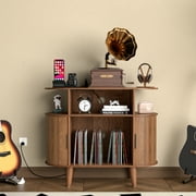 Fiogmub Record Player Stand with Sliding Door, Vinyl Record Storage Cabinet, Record Player Table