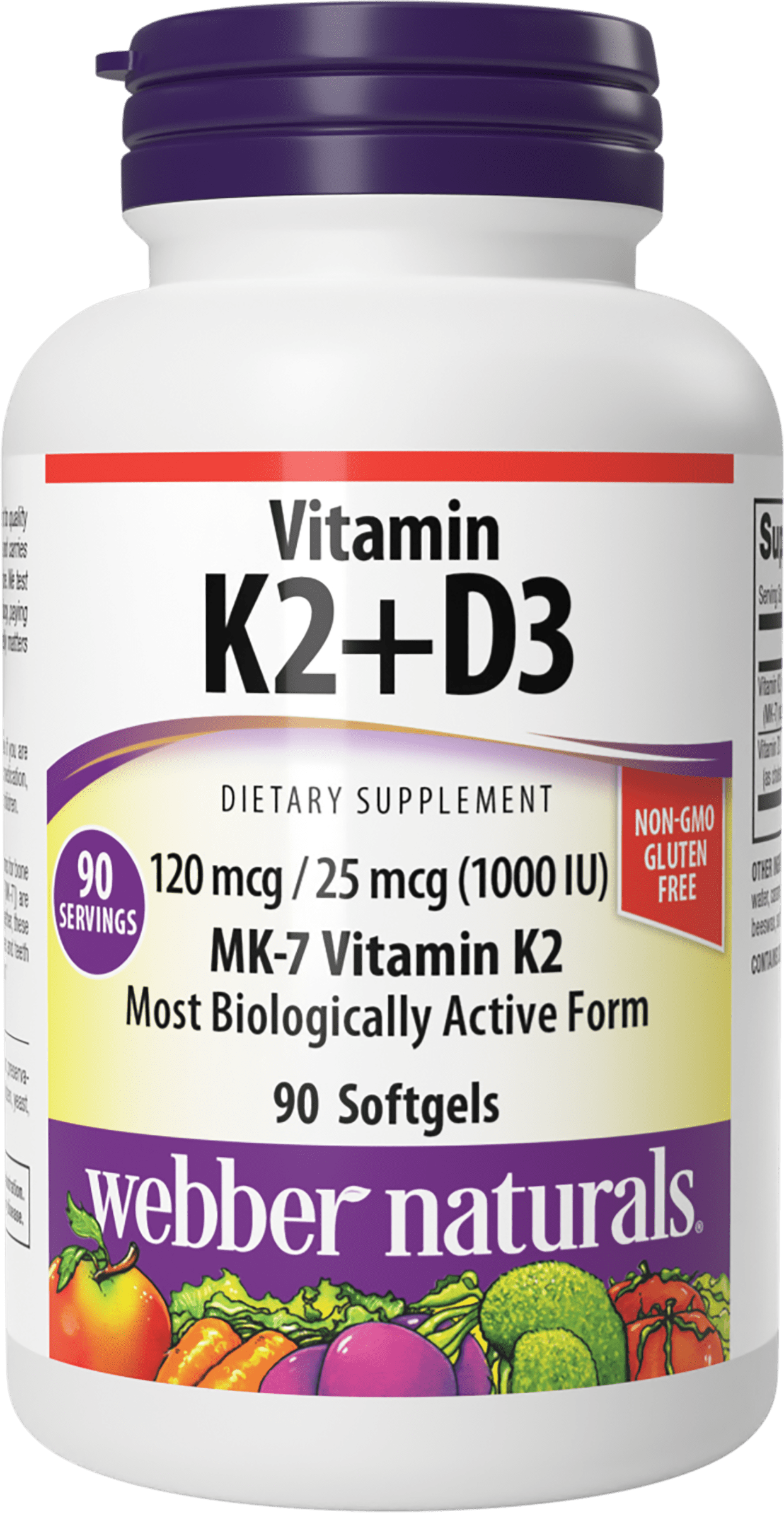 ber Naturals Vitamin K2 MK7 (120 mcg) with Vitamin D3 (1,000 IU), 90 Softgels, Supports