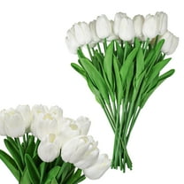 Artificial Tulips 20 Stems White PU Faux Flowers for Wedding Home Decor 13.5 Inch