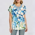 thumbnail image 4 of YUGYXL Shirts for Women Short Sleeve Tops Gradient Criss Cross V Neck Summer Casual Travel Work Shirt Going Out A Blue Top S, 4 of 9