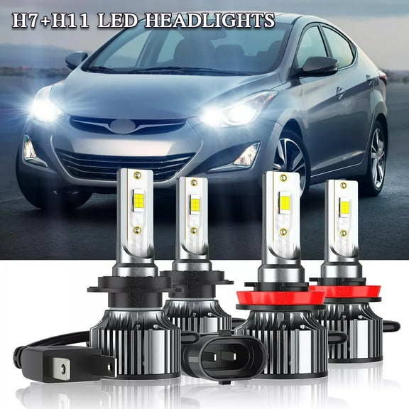 For Hyundai Elantra 2014 2015 2016 LED H7 H11 Headlight High Low Beam Bulbs 6500K Bright White 4x