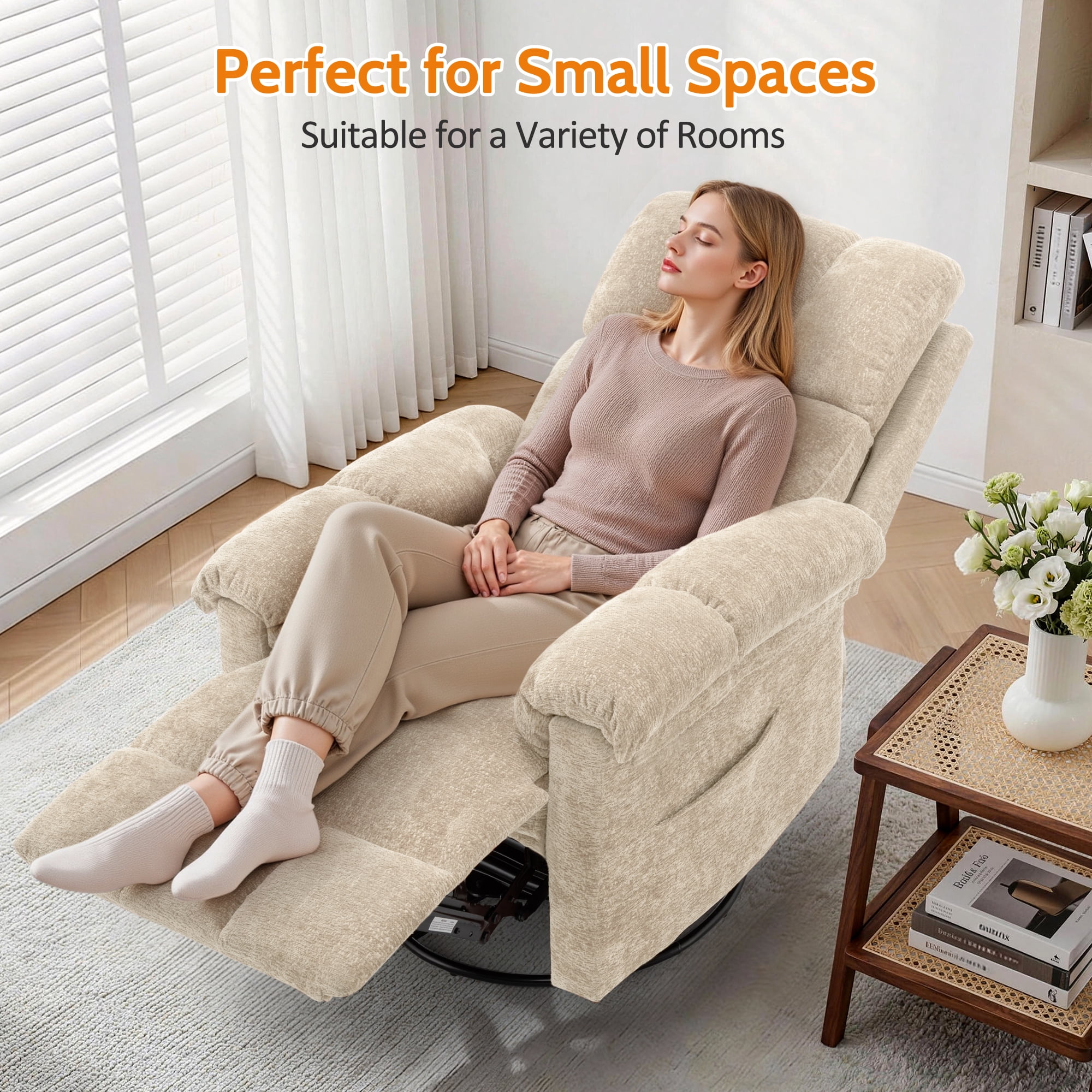 Korser Small Recliners for Small Spaces,Swivel Rocker Recliner Chair with Side Pockets for Living Room,Khaki