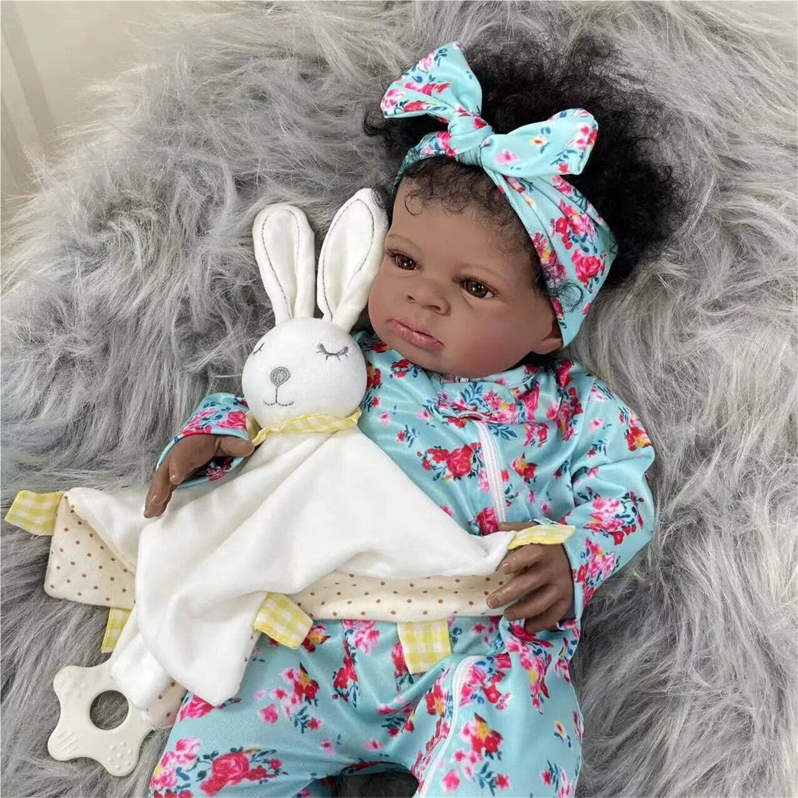 20Inch African American Doll Black Skin Reborn Baby Finished Newborn With Rooted Hair Handmade Toy Gift For Girls XUYAOYGY