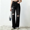 thumbnail image 2 of ClodeEU Women's High Waisted Ripped Straight Leg Jeans,Casual Distressed Denim Pants Black,Women's Plus L, 2 of 6