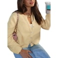 thumbnail image 2 of Gupgi Women's Knit Cardigan Solid Color Crewneck Long Sleeve Button Down Sweater Soft Lightweight Ribbed Coat Tops, 2 of 6
