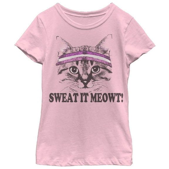 Girl's CHIN UP Sweat it Meowt  Graphic Tee Light Pink Small