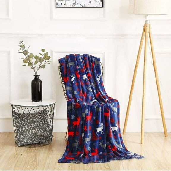 LACKUST Flannel Throw Blanket ,Christmas Decor Blanket,39.4x27.6in Christmas Blankets for Indoor and Outdoor Decor,Dark Blue