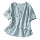 thumbnail image 1 of Vestidos Casuales Para Mujer, Blusas De Mujer De Moda Blusa de lino sintético con bordado de botones y abertura en el dobladillo, manga corta y cuello en V para mujer, 1 of 9