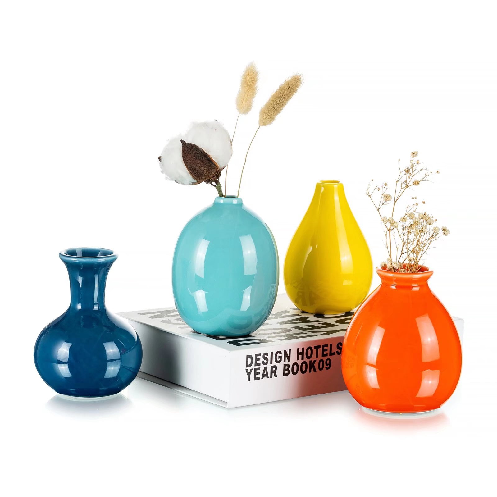 House Shaped Bud Vase Ceramic Colorful Fun Design Set of 4 