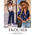 thumbnail image 4 of Conjunto de pijama Ekouaer Silk Satin para Mujer Azul Marino, 4 of 7