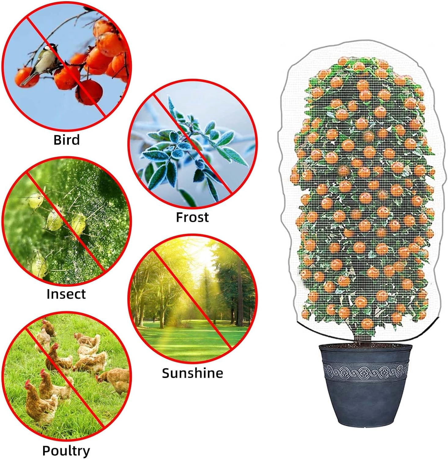 Garden Mesh Netting for Plants, 4 Pack Insect Bird Barrier Net Mesh with Drawstring, 3.3x2.6 FT Garden Bug Netting Plant Cover for Protect Fruit Tree Vegetable Flower