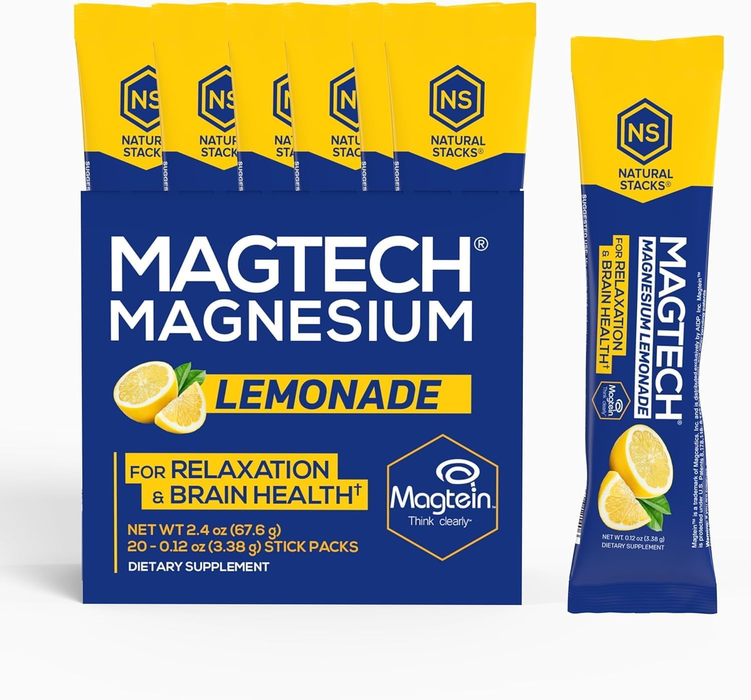 Natural Stacks MagTech, Magnesium Drink Mix, Lemonade, 20 Stick Packs, 0.11 oz (3.23 g) Each