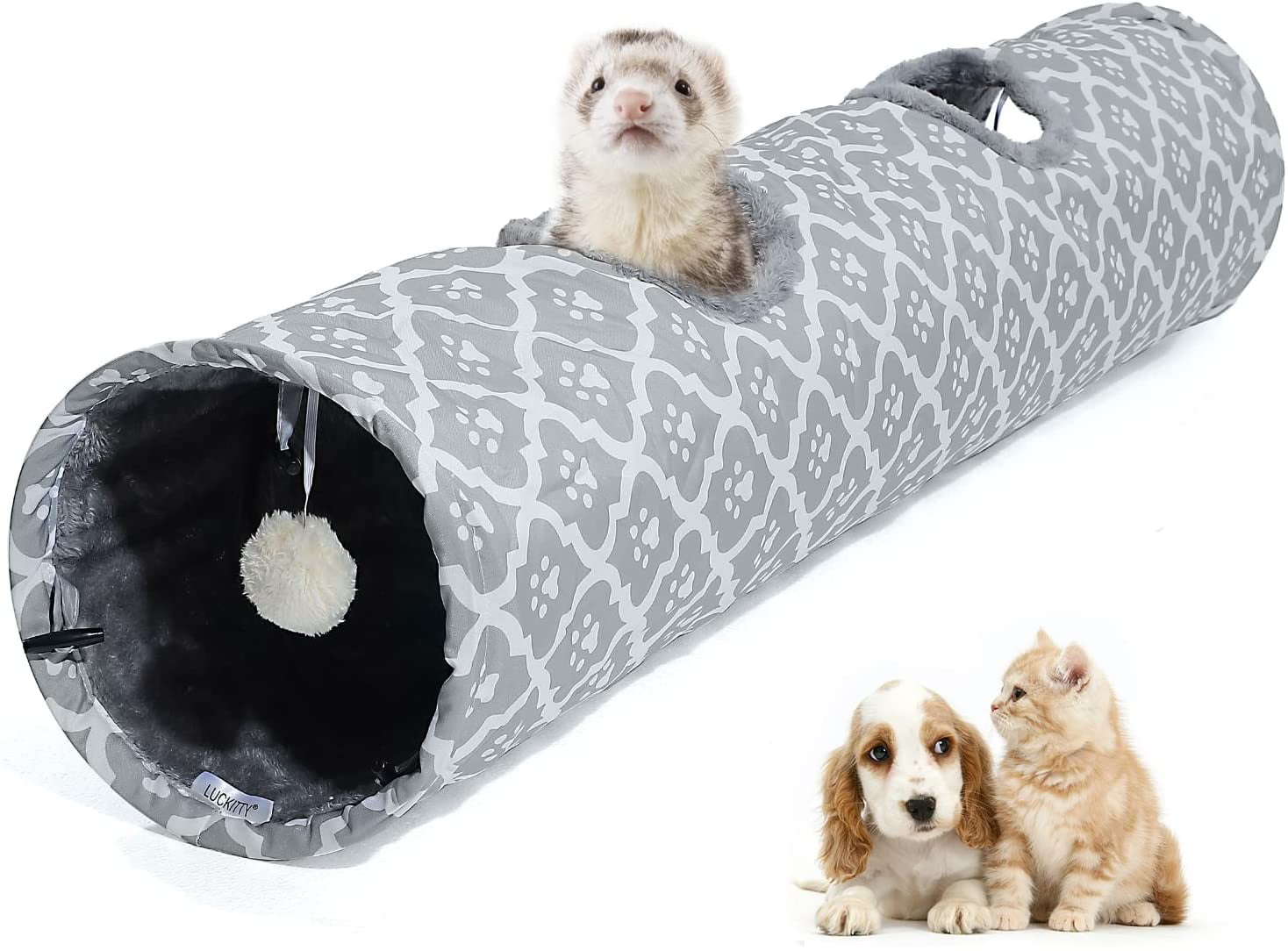Kittens LUCKITTY Geometric Cat Tunnel with Plush Inside,Cats Toys Collapsible Tunnel Tube with Balls Ferrets,Puppy and Dogs for Rabbits 