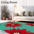 thumbnail image 2 of ODIKA 5'x7' Machine Washable Non-Slip Area Rug, Vintage Poinsettia Bloom Merry Holiday Pair High Traffic Rug, Red, 625486, 2 of 7
