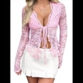 thumbnail image 1 of Blusas de Encaje de Larga para Mujer, Blusas Transparentes y Elásticas para Mujer 2025 Rosa XL, 1 of 7