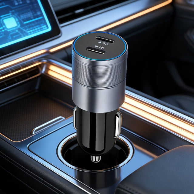 60W Fast Car Charger Two C Ports Are Compatibles With Different Devices Car Mounted Conversion Charging Connector Fast Charging Car Charger
