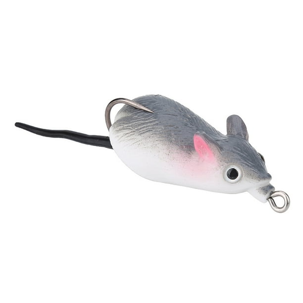 Mouse Shape Rat Fishing Lure Artificial Bait Freshwater Soft Baits for Bass  Snakehead Freshwater Dual Hooks Tackle Accessory Rat Lures[light grey]