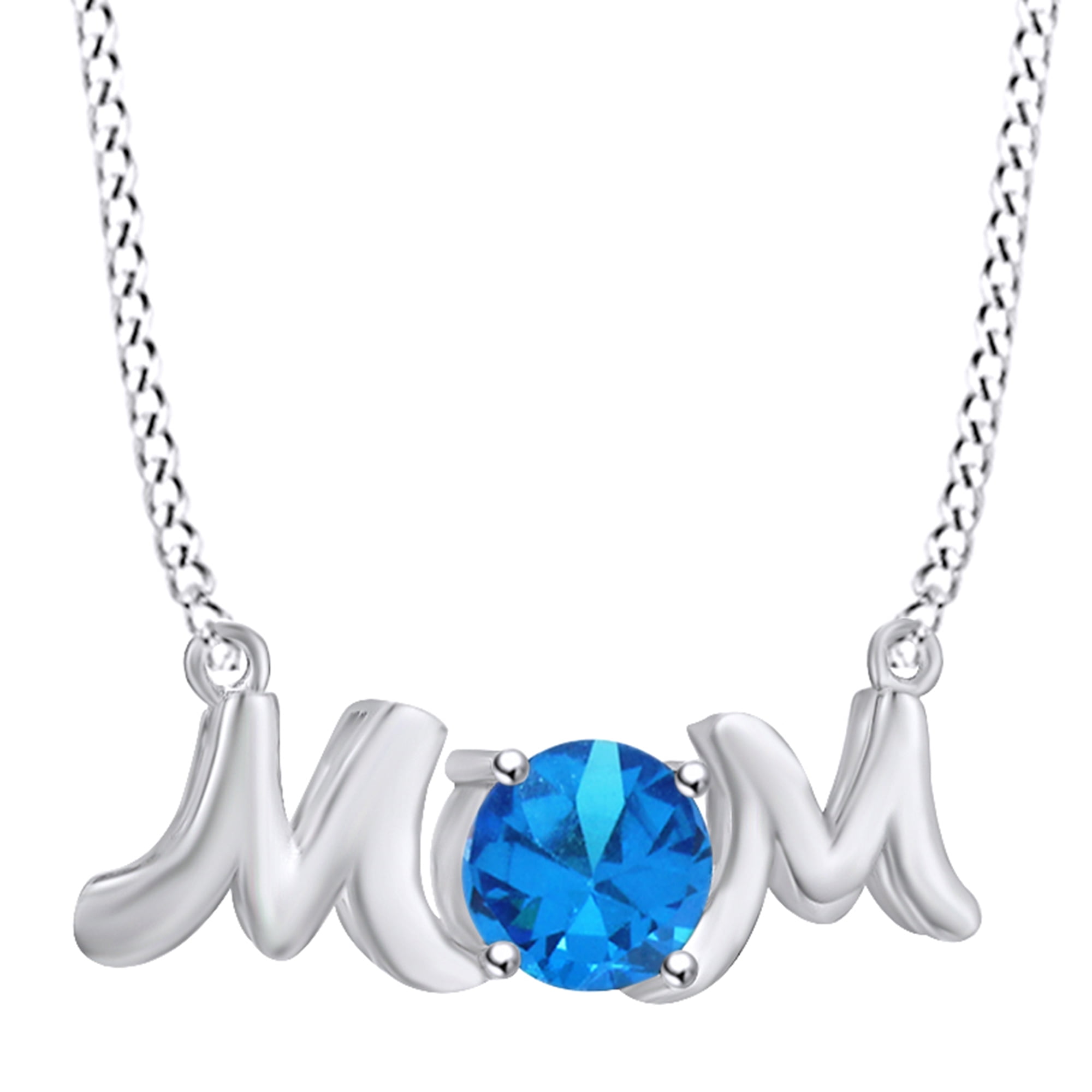 Mother's Day Jewelry Gifts Round Shape Simulated Blue Topaz Mom Pendant