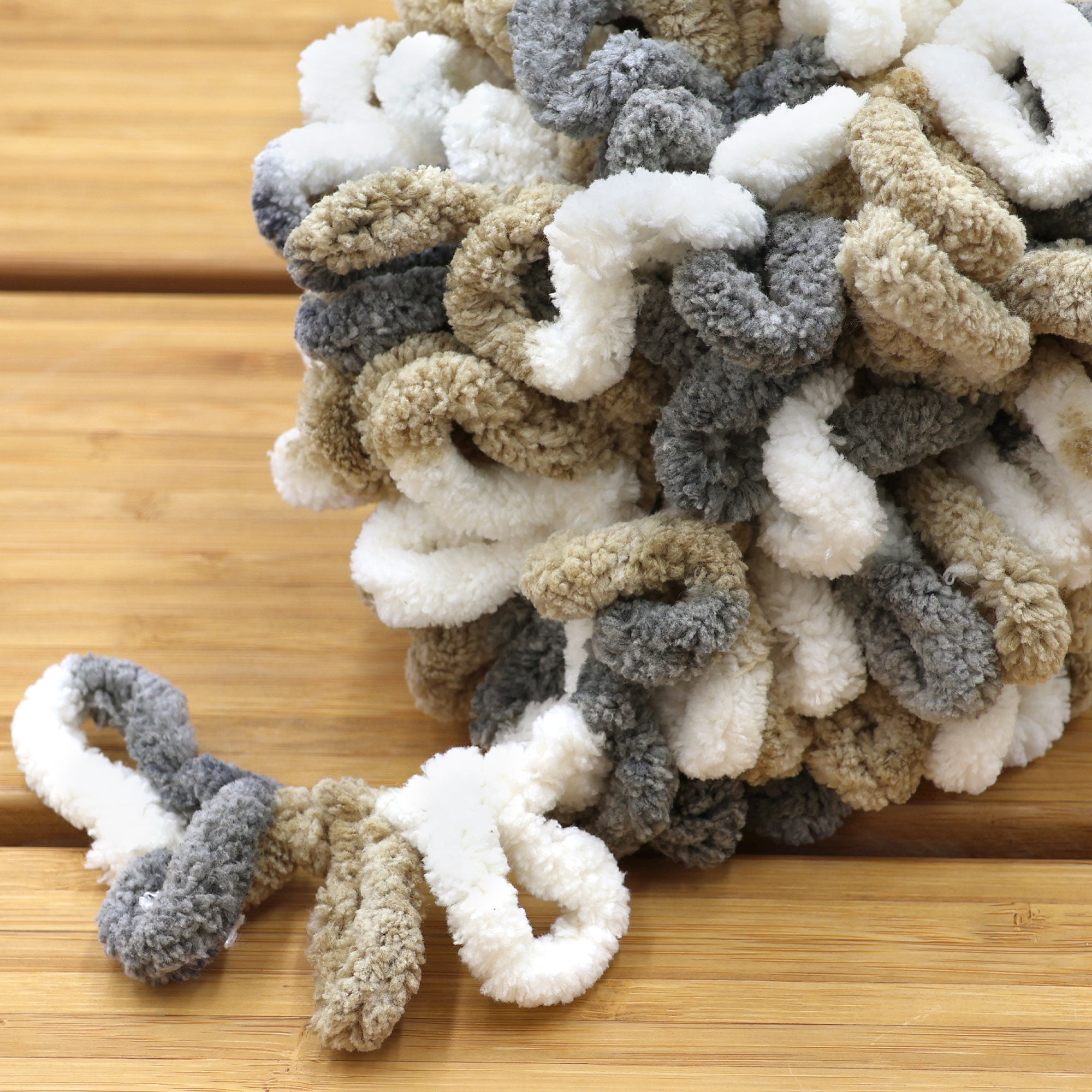 JubileeYarn Fun Finger Loops Yarn - 100g/Skein Jumbo Polyester - Brown Grey White - 3 Skeins