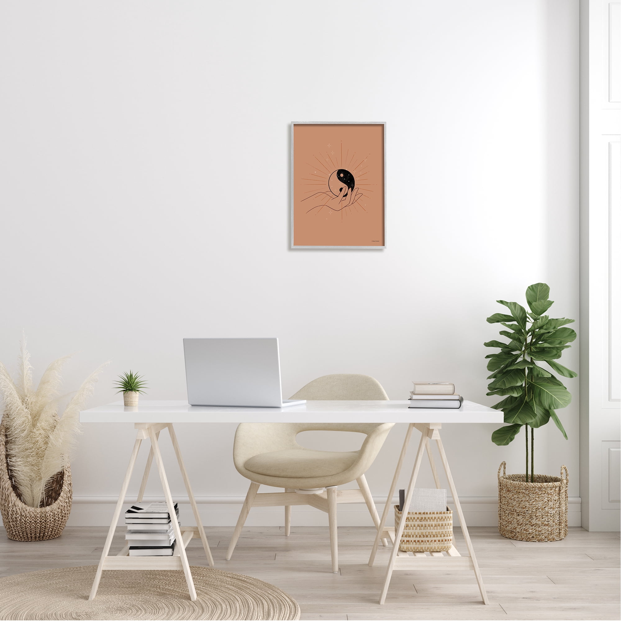 Stupell Industries Brown Yin Yang Harmony Symbol Palm Hand Framed Wall Art, 16 x 20, Design by Rachel Nieman