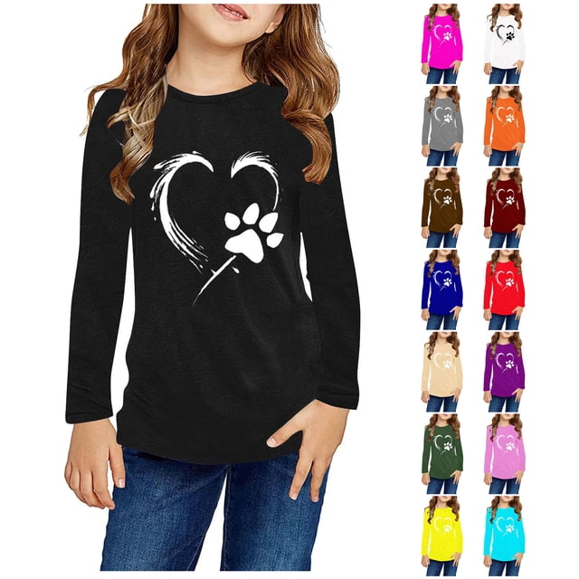 QIPOPIQ Chemises Filles Décontractées Manches Longues Col Rond Chandails en Molleton Rayés Amples Pull Tops Taille 3-14 Ans Vêtements Enfants Liquidation